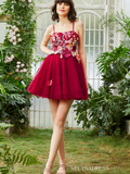 Fuchsia Applique Floral Homecoming Dress Spaghetti Straps Short Prom Dress EWR412|Selinadress