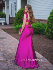 Fuchsia Mermaid Satin Long Prom Dress Cheap Evening Gown SEW1262|Selinadress