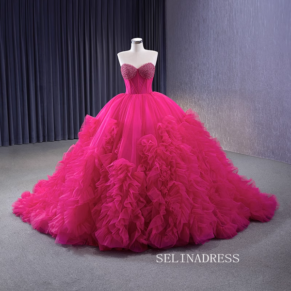 fuchsia taffeta floor dress quinceanera