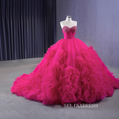 Fuchsia Sweetheart Beaded Sweet 16 Ball Gown Tiered Quinceanera Dress 231108|Selinadress