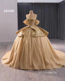 Gold Sparkly Tulle Wedding Dresses Off the Shoulder Overskirt Quinceanera Dress 241056|Selinadress