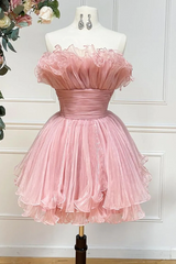 Gorgeous A Line Strapless Fuchsia Short Ruffles Homecoming Dress #TKL3811