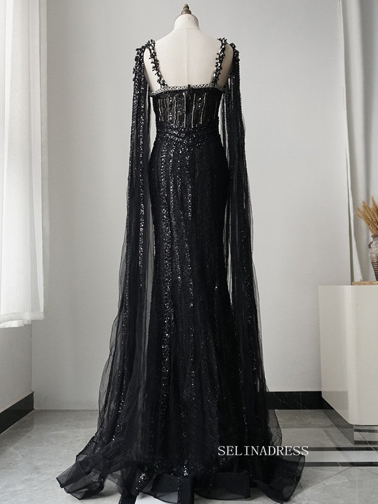 Gorgeous Mermaid Black Long Prom Dress Beaded Long Evening Dress Formal Gown FUE016|Selinadress