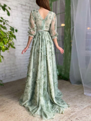 Green A-Line Dress With V-neck Belt Butterflies Beautiful Prom Dress Gorgeous Formal Dress #LPO003|Selinadress