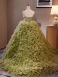 Green Strapless Ruffles Ball Gown Qunincess Dress Beautiful Beaded Princess Dresses TKL3051|Selinadress