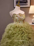 Green Strapless Ruffles Ball Gown Qunincess Dress Beautiful Beaded Princess Dresses TKL3051|Selinadress