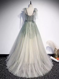 Green Straps Sparkly Tulle Long Prom Dress Beautiful Princess Dresses TKL2153|Selinadress