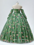 Green Sweetheart Floral Prom Dresses Princess Ball Gown Formal Dresses TKL2101|Selinadress