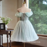 Green Tulle Cute Homecoming Dresses Off-the-shoulder Hoco Dress Cocktail Dress #TKL1892|Selinadress