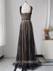 High Quality Black Beaded Long Prom Dress Luxury Dubai Evening Formal Gown EWR105|Selinadress