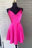Hot Pink A-Line Cowl Neck Short Prom Dress Homecoming Dress #EWR159