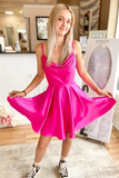 Hot Pink A-Line Cowl Neck Short Prom Dress Homecoming Dress #EWR159