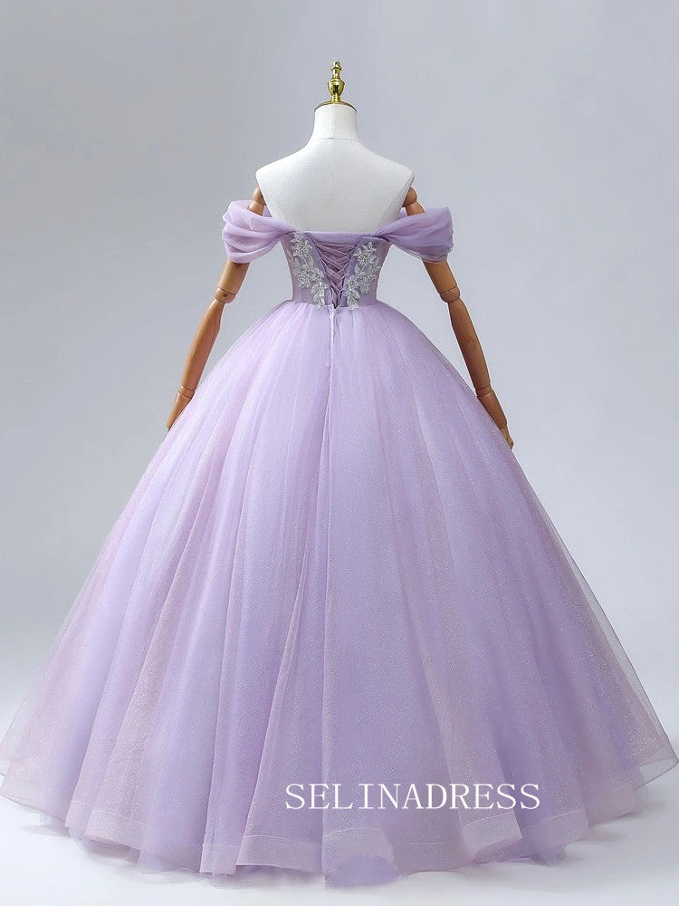 Lavender Sparkly Quinceañera Ball Gown Prom Dresses Beading Sleeveless Ball Gown Formal Dresses TKL2104|Selinadress