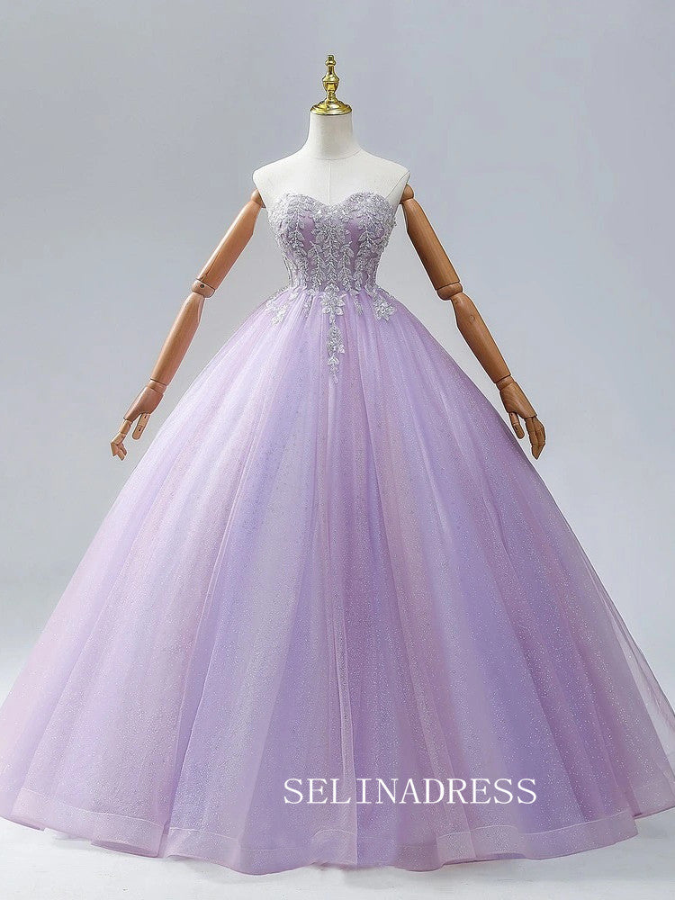 Lavender Sparkly Quinceañera Ball Gown Prom Dresses Beading Sleeveless Ball Gown Formal Dresses TKL2104|Selinadress