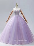 Lavender Sparkly Quinceañera Ball Gown Prom Dresses Beading Sleeveless Ball Gown Formal Dresses TKL2104|Selinadress