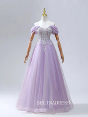 Lavender Sparkly Quinceañera Ball Gown Prom Dresses Beading Sleeveless Ball Gown Formal Dresses TKL2104|Selinadress