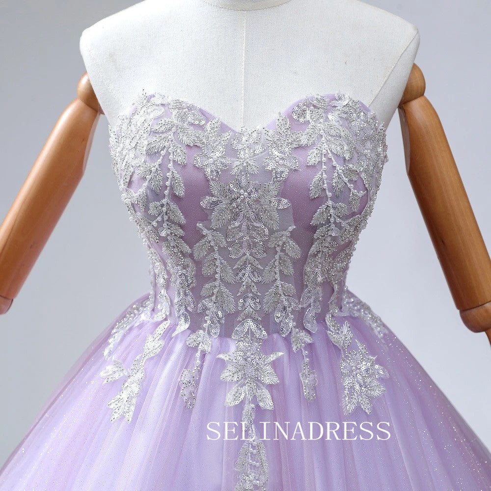 Lavender Sparkly Quinceañera Ball Gown Prom Dresses Beading Sleeveless Ball Gown Formal Dresses TKL2104|Selinadress