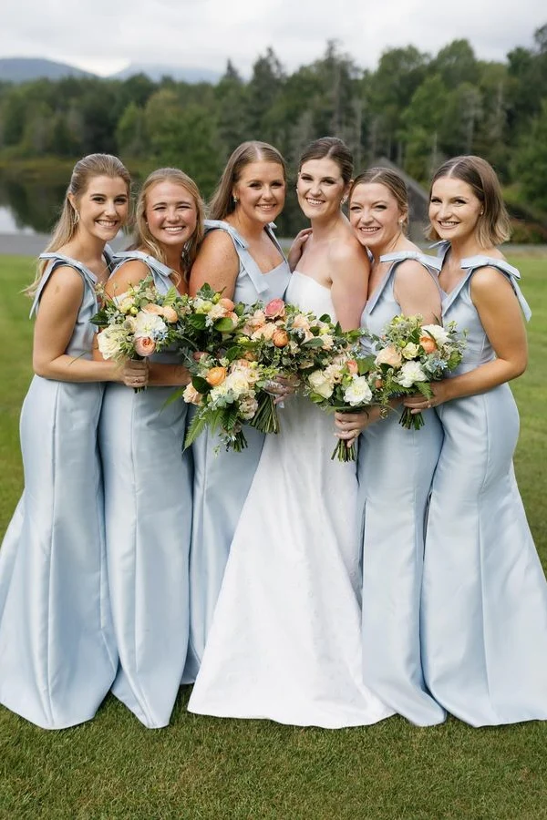 Light Blue Slit Bridesmaid Dress with Bow Tie Straps SEV009|Selinadress