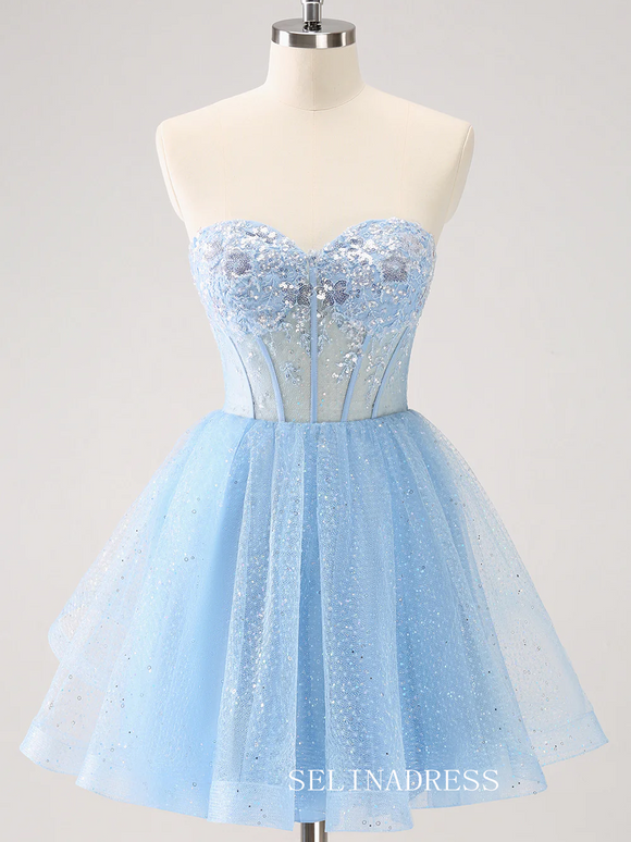 Light Sky Blue Sweetheart Homecoming Dresses Sequins Hoco Dress Cocktail Dress #TKL2351|Selinadress