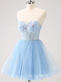 Light Sky Blue Sweetheart Homecoming Dresses Sequins Hoco Dress Cocktail Dress #TKL2351|Selinadress