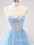 Light Sky Blue Sweetheart Homecoming Dresses Sequins Hoco Dress Cocktail Dress #TKL2351|Selinadress