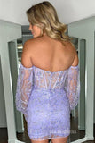 Lilac Bodycon Lace Homecoming Dresses With Detachable Sleeves Hoco Dress #EWR551