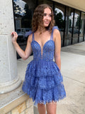 Lovely Blue Homecoming Dresses Sparkly Lace Beaded Hoco Dress Cocktail Dress #TKL2008|Selinadress