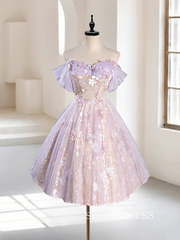 Lovely Lilac Homecoming Dresses Hoco Dress Sequins Lace Cocktail Dress #TKL1896|Selinadress