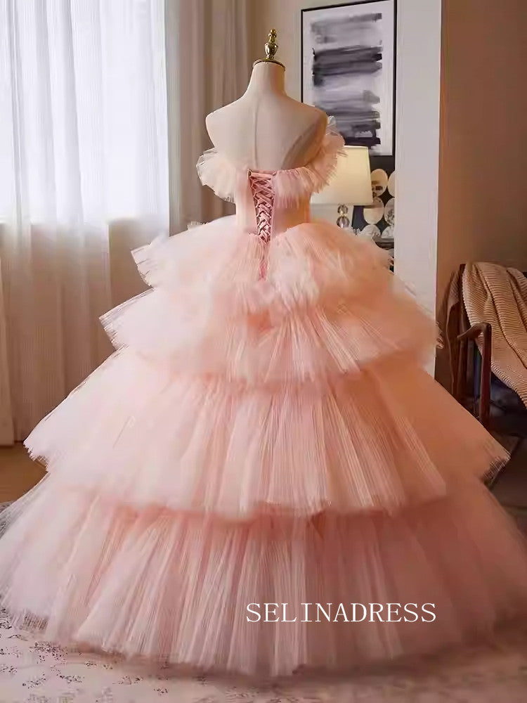 Lovely Off-the-shoulder Muti Layered Ball Gown Princess Dress Elegant Tulle Formal Dress JKL2588|Selinadress