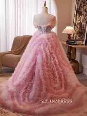 Lovely Pink Off-the-shoulder Ball Gown Princess Dress Elegant Beaded Formal Dress JKL2587|Selinadress