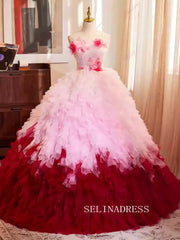 Lovely Pink Red Ball Gown Princess Dress Elegant Strapless Tulle Formal Dress JKL2592|Selinadress