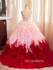 Lovely Pink Red Ball Gown Princess Dress Elegant Strapless Tulle Formal Dress JKL2592|Selinadress