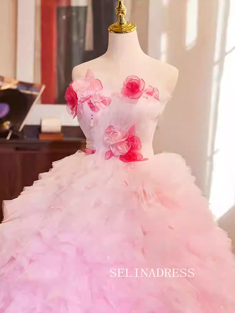 Lovely Pink Red Ball Gown Princess Dress Elegant Strapless Tulle Formal Dress JKL2592|Selinadress