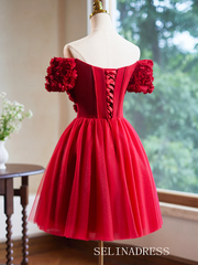 Lovely Red Short Prom Dress Off-the-shoulder Homecoming Dresses Cocktail Dress #TKL2008|Selinadress