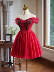 Lovely Red Short Prom Dress Off-the-shoulder Homecoming Dresses Cocktail Dress #TKL2008|Selinadress