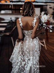 Luxury 3D Lace Sweetheart Mermaid Wedding Dress Rustic Wedding Gowns Boho Flowers Bridal Dress ASK005|Selinadress