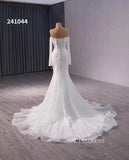 Luxury Beaded Wedding Dress White Long Sleeve Bridal Gowns 241044|Selinadress
