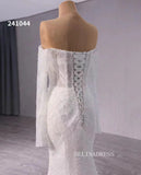 Luxury Beaded Wedding Dress White Long Sleeve Bridal Gowns 241044|Selinadress