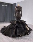luxury Black High Neck Tulle Wedding Dresses With Long Sleeve Formal  Gown 241054|Selinadress