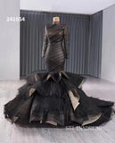 luxury Black High Neck Tulle Wedding Dresses With Long Sleeve Formal  Gown 241054|Selinadress