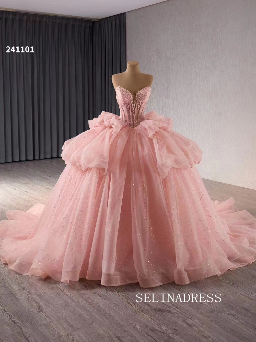 Luxury Flesh Pink Sweetheart Ball Gowns Long Formal Dresses Lace Evening Dress 241101|Selinadress