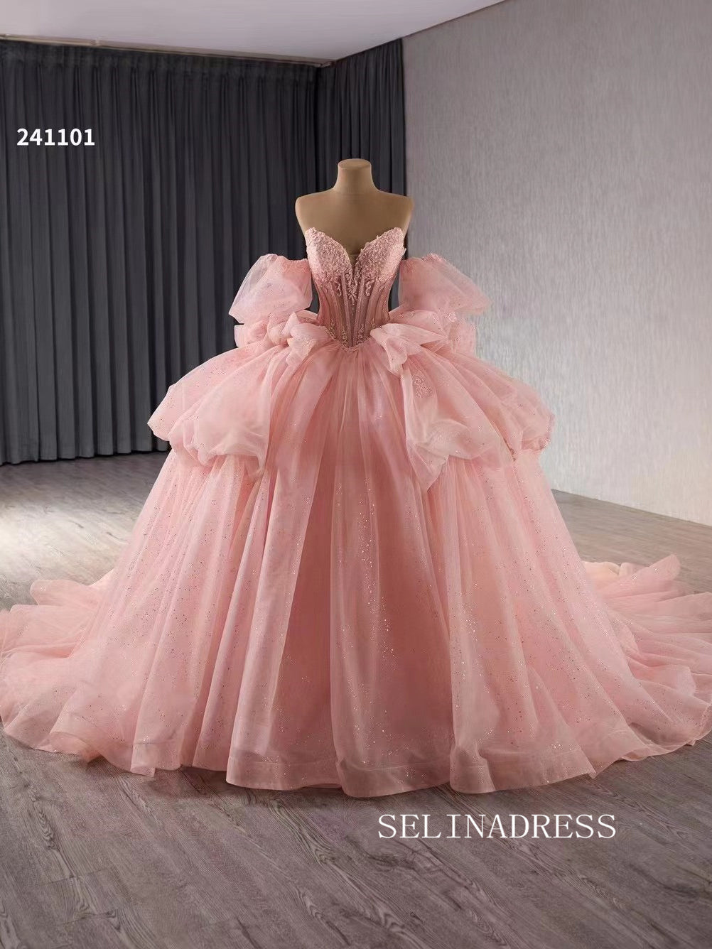 Luxury Flesh Pink Sweetheart Ball Gowns Long Formal Dresses Lace Evening Dress 241101