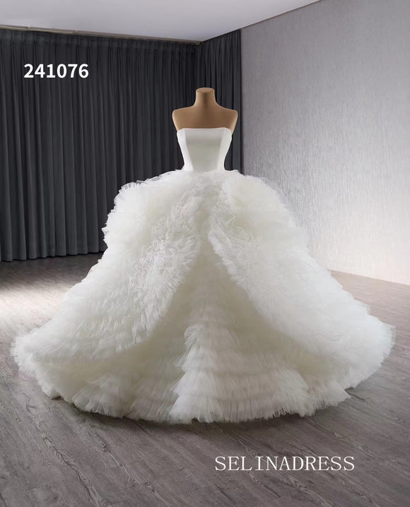 Luxury Haute Couture White Wedding Dress Strapless Ruffles Ball Gown Bridal Dresses 241076|Selinadress