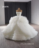 Luxury Haute Couture White Wedding Dress Strapless Ruffles Ball Gown Bridal Dresses 241076|Selinadress