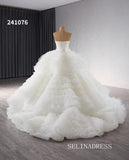 Luxury Haute Couture White Wedding Dress Strapless Ruffles Ball Gown Bridal Dresses 241076|Selinadress