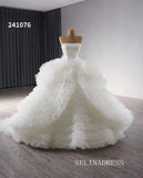 Luxury Haute Couture White Wedding Dress Strapless Ruffles Ball Gown Bridal Dresses 241076|Selinadress