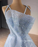 Luxury Light Sky Blue Straps Sequins Long Formal Dresses Evening Dress 222216