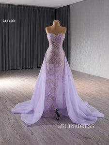 Luxury Lilac Mermaid Long Formal Dresses Sweetheart Evening Dress With Removable Sleeves 241100|Selinadress