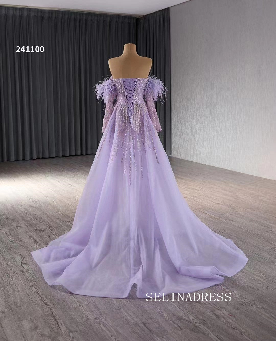 Luxury Lilac Mermaid Long Formal Dresses Sweetheart Evening Dress With Removable Sleeves 241100|Selinadress