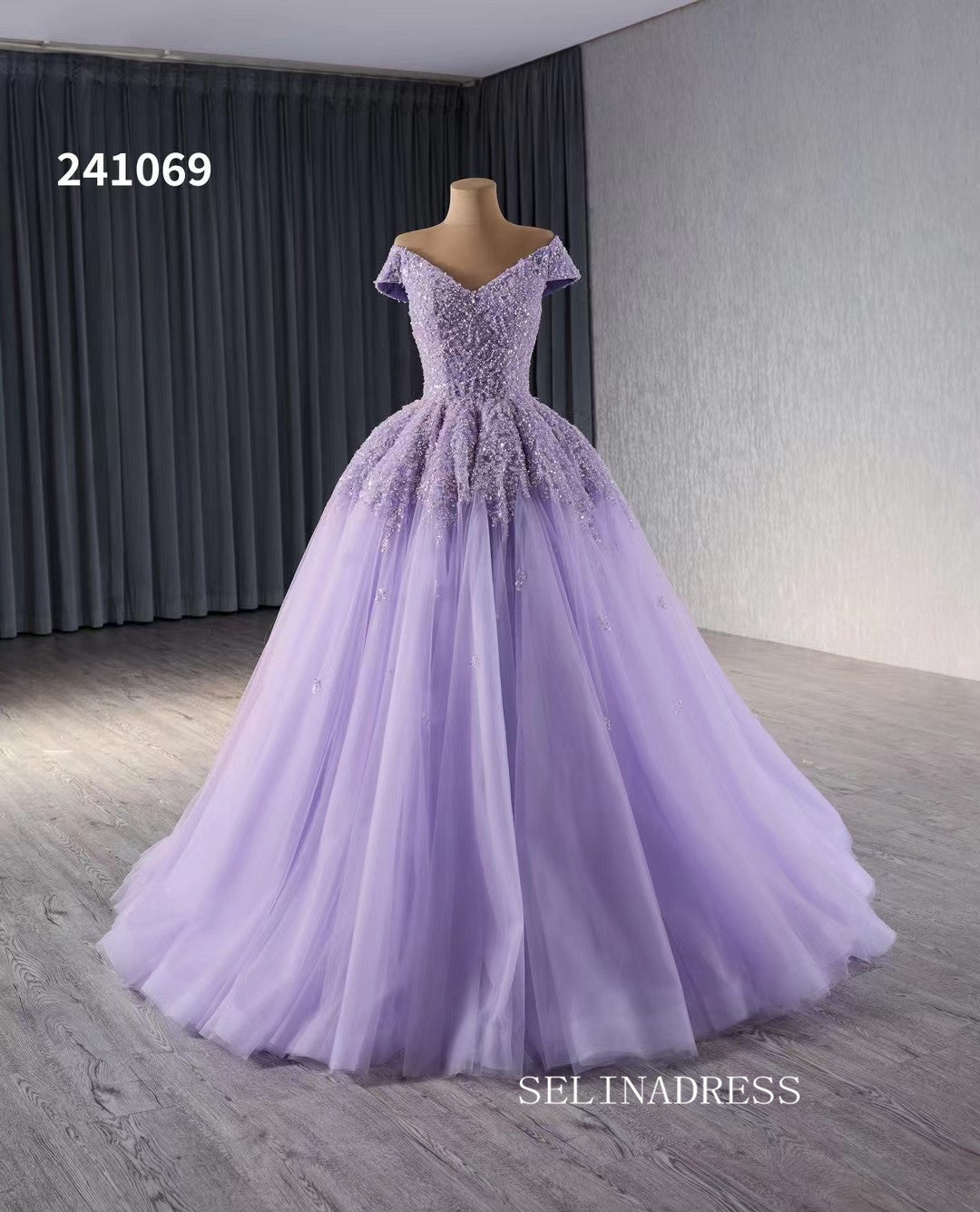 Luxury Lilac V neck Beaded Long Formal Dresses Evening Dress 241069|Selinadress